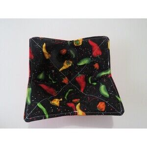 Microwave Bowl Cozy Reversibe Peppers and Red Cotton Fabric